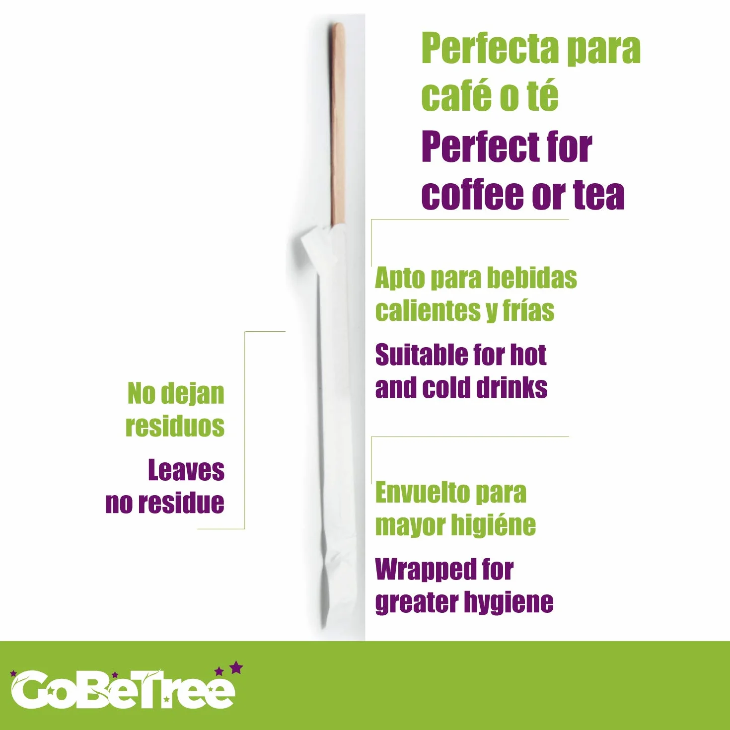 GoBeTree 500 Paletinas de Madera envueltos Individualmente en Papel de 14 cm. Palitos de café Desechables, Palitos removedores de café biodegradables. Agitadores de café.