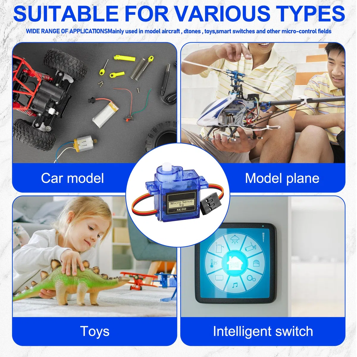 9G Micro Servo Motor, 10 Unidades Mini Servomotor con cable, Mini Servos para Arduino, Micro Servo Motor para RC Robot/Mano/Paseo Helicóptero Avión Coche Barco Control (Azul)