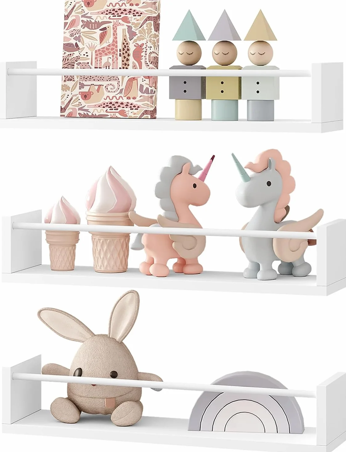 WOLTU Estanteria de Pared para Libros Infantiles, Libreria Infantil Montada en Pared con 3 Estantes, Libreria Montessori para Habitación Infantil y Jardin Infancia, Forma Nube, Blanco, RG9508ws