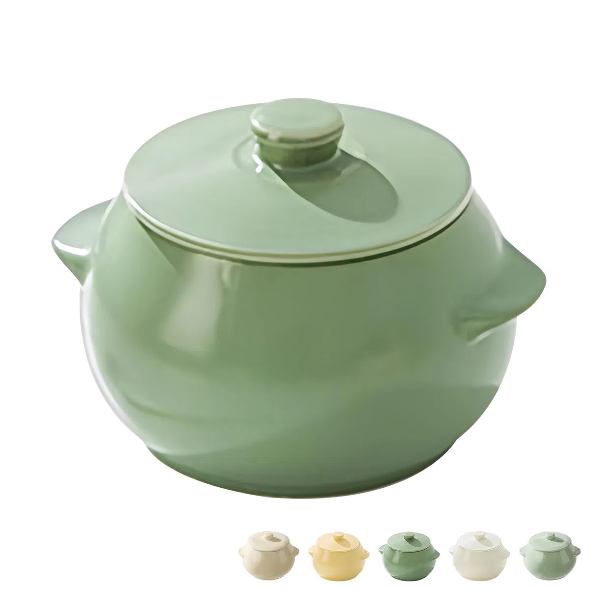 Cuenco pequeño con tapa, 450 ml, apto para horno, microondas, taza de sopa (verde mate)