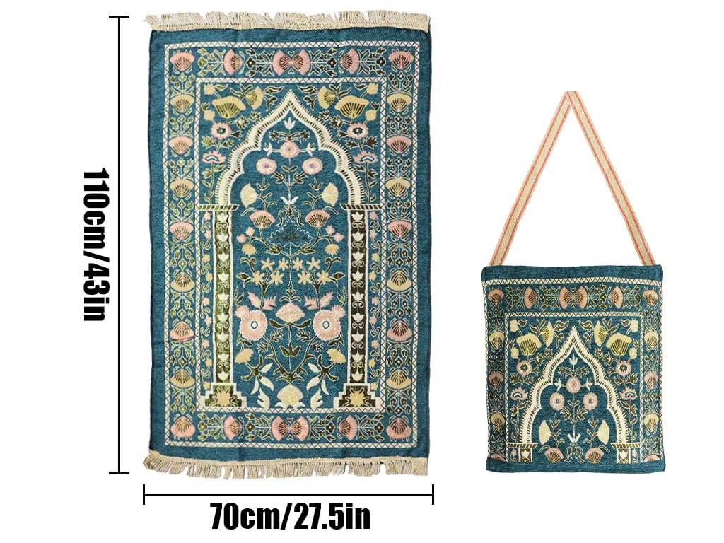 Alfombra de Oración Musulmana, Alfombra de Oración Islámica con Bolsa de Almacenamiento, Alfombra de Rezo, Estera Islámica de Oración, Soft Islámica Prayer Rug, para Ramadán (Verde Oscuro)