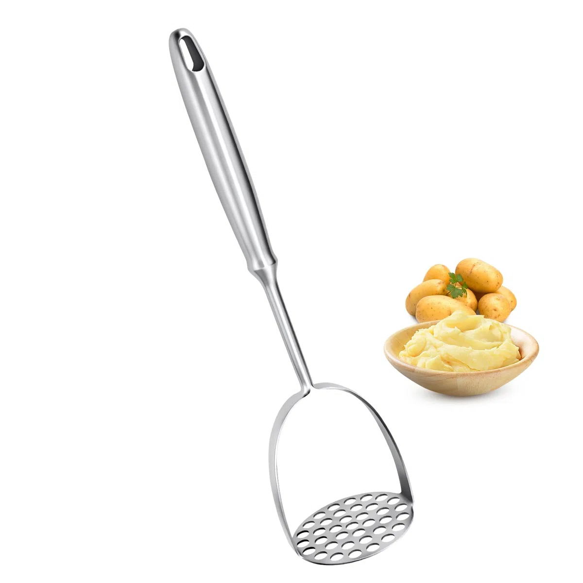 Aplastador de Patatas, Machacador de Acero Inoxidable, Apto para Lavavajillas, Potato masher de Mango Largo, Para Aplasta Patatas,Frutas,Verduras(32 x 8cm)