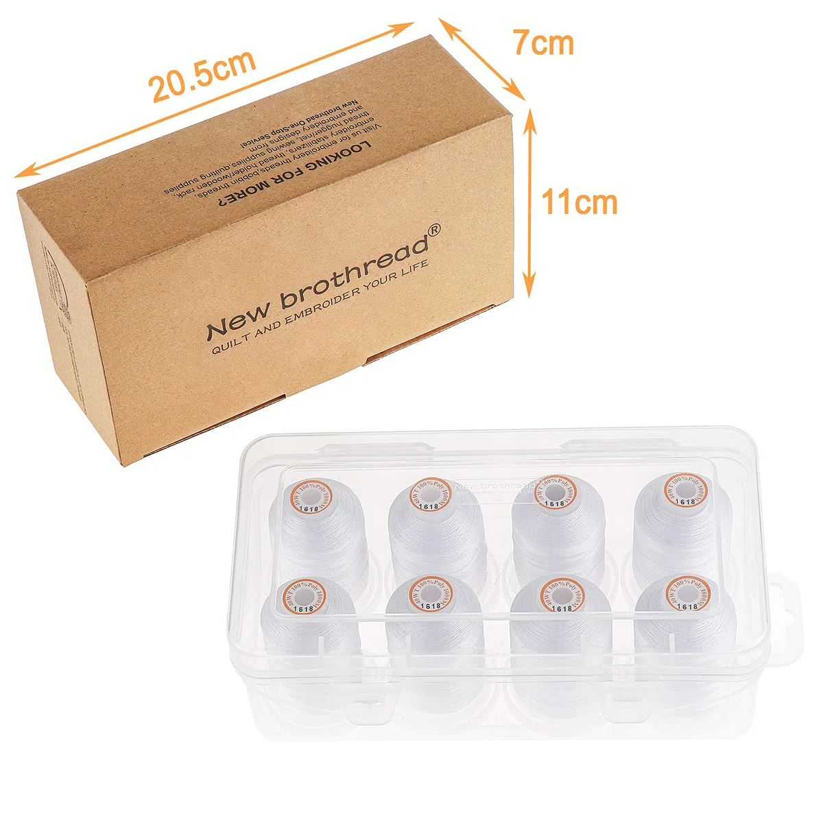 New brothread Poliéster Bordado Máquina Hilo 1000m con caja de almacenamiento de plástico para bordar y acolchar - 8xBlanco