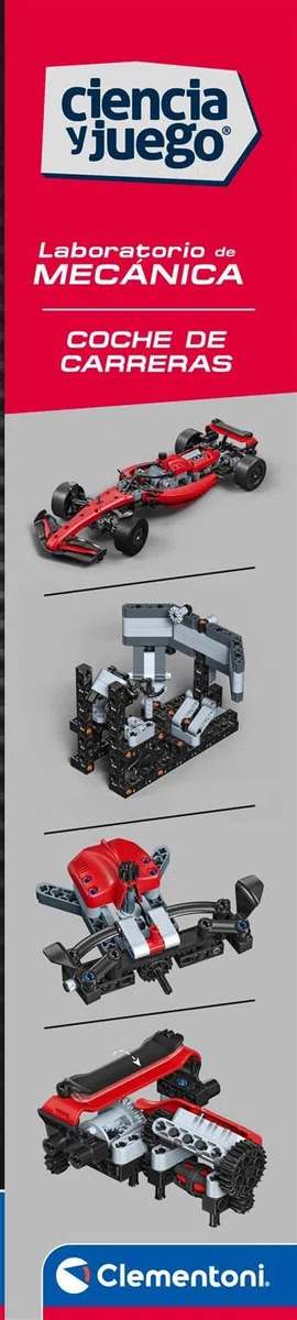 Clementoni - Mechanics - Coche de Carreras - Laboratorio de mecánica - Ultrarápido - Kit con mas de 370 Piezas - con mecanismos de piñón y Cremallera y dirección - A Partir de 8 años - 55624