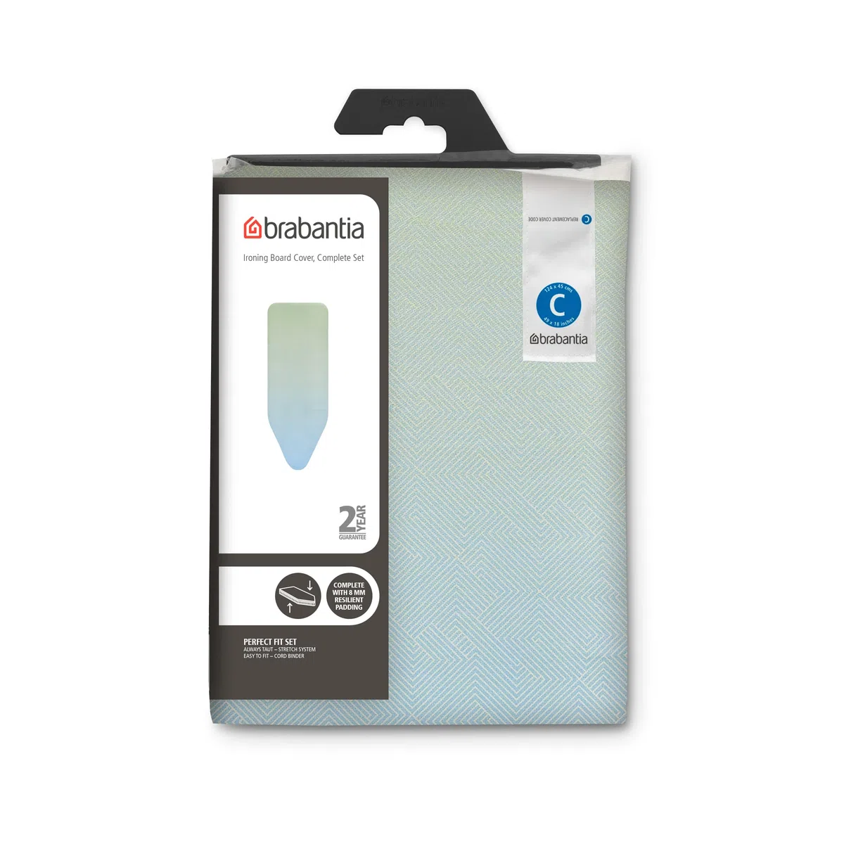 Funda para Tabla de Planchar Brabantia C 124x45 cm - Soothing Sea | Capa Superior algodón 100% con Acolchado de Espuma 8 mm | Ajuste Tablas tamaño C | Duradera, Lavable, fácil de Colocar