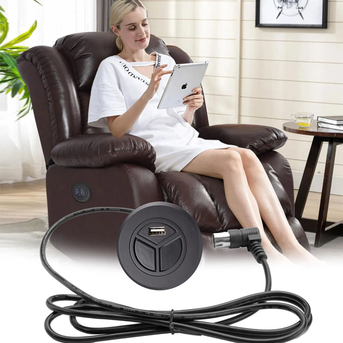 5 Pines Controlador Interruptor Eléctrico con USB y 2 Botones para Silla Reclinable, Soporte Universal Sofá Control Manual Redondo Eléctrico, Reemplazo para Sillón Reclinable o Elevador Fijo