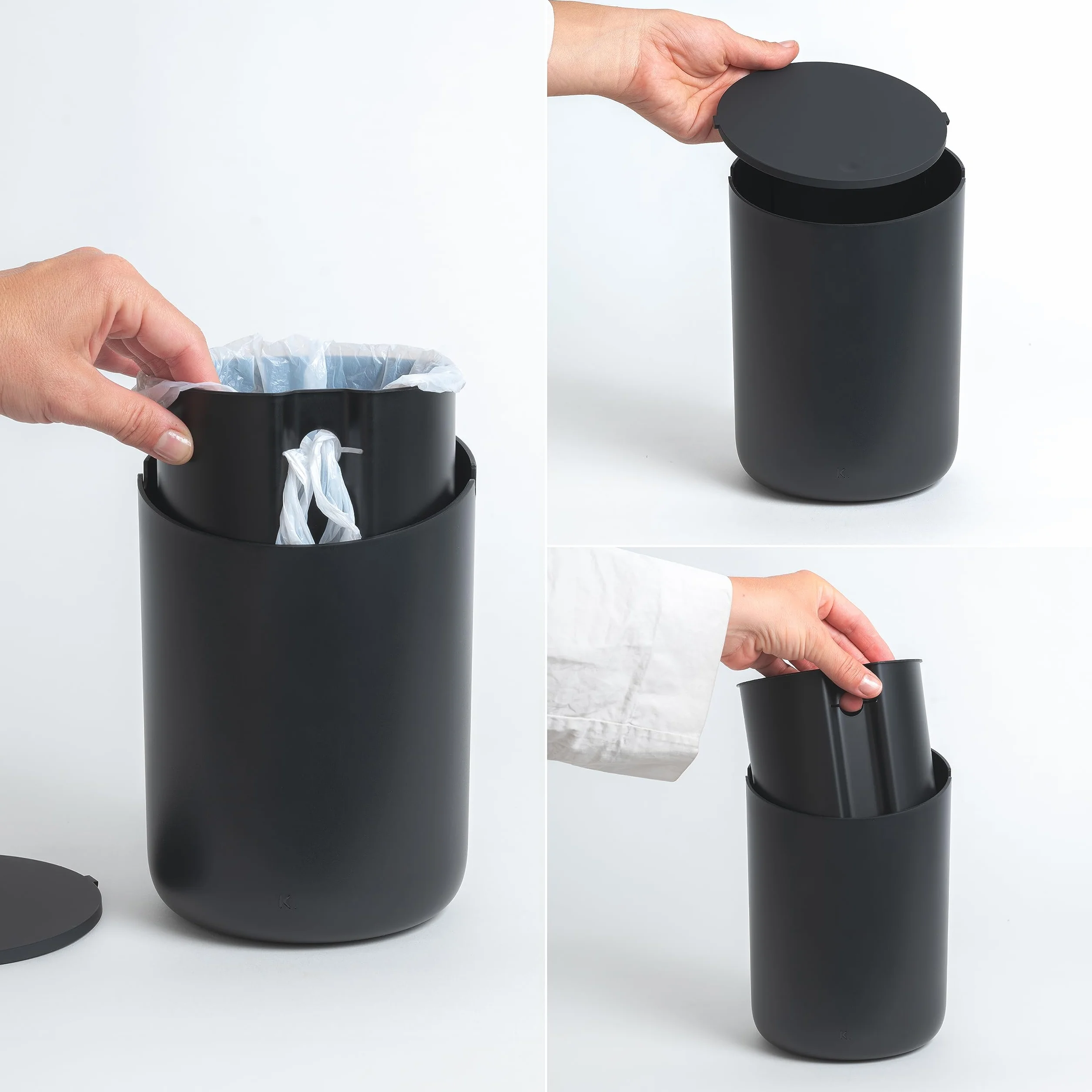 Kazai. Pequeña Papelera 'Tove' - 1,5L | Exclusivo Mini Cubo de Diseño de Berlín | Para el Baño, la Cocina y como Cubo de Mesa | Antideslizante, Cubo Interior | Negro