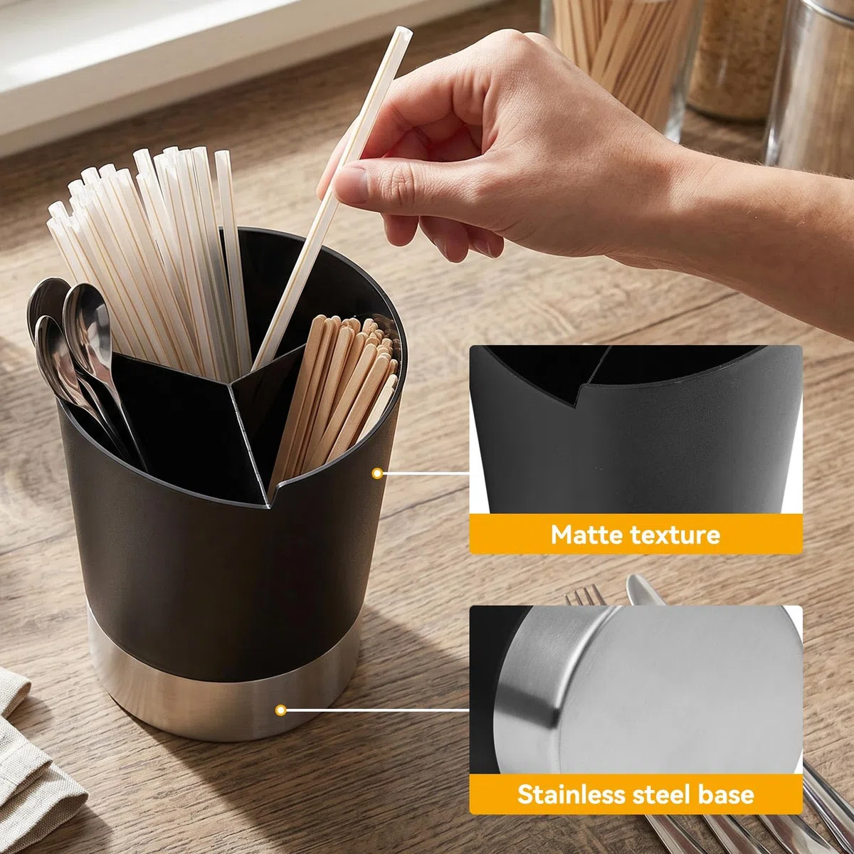 HERCHR Soporte De Pajita Para Encimera, Porta Utensilios, 3grid Dispensador De Pajitas Para, Mostrador Caja De Almacenamiento, Organizador De Soporte De Cuchara Para Bar Café