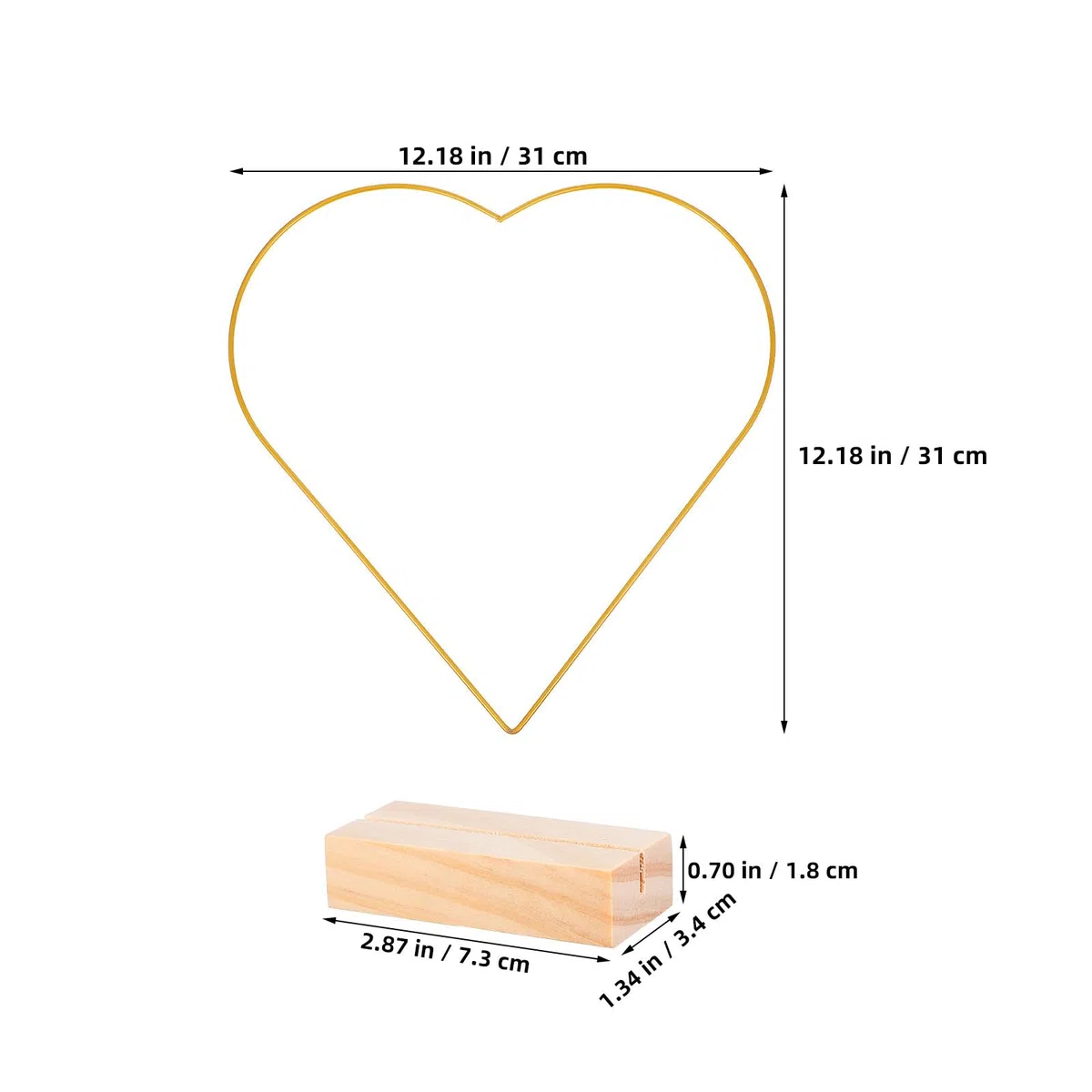 Mobestech Aros Metálicos Decorativos en Forma de Corazón y Luna 30 Cm Dorados 3 Mm Base de Madera para Manualidades, Marcos de Mesa para Atrapasueños y Decoración de Bodas