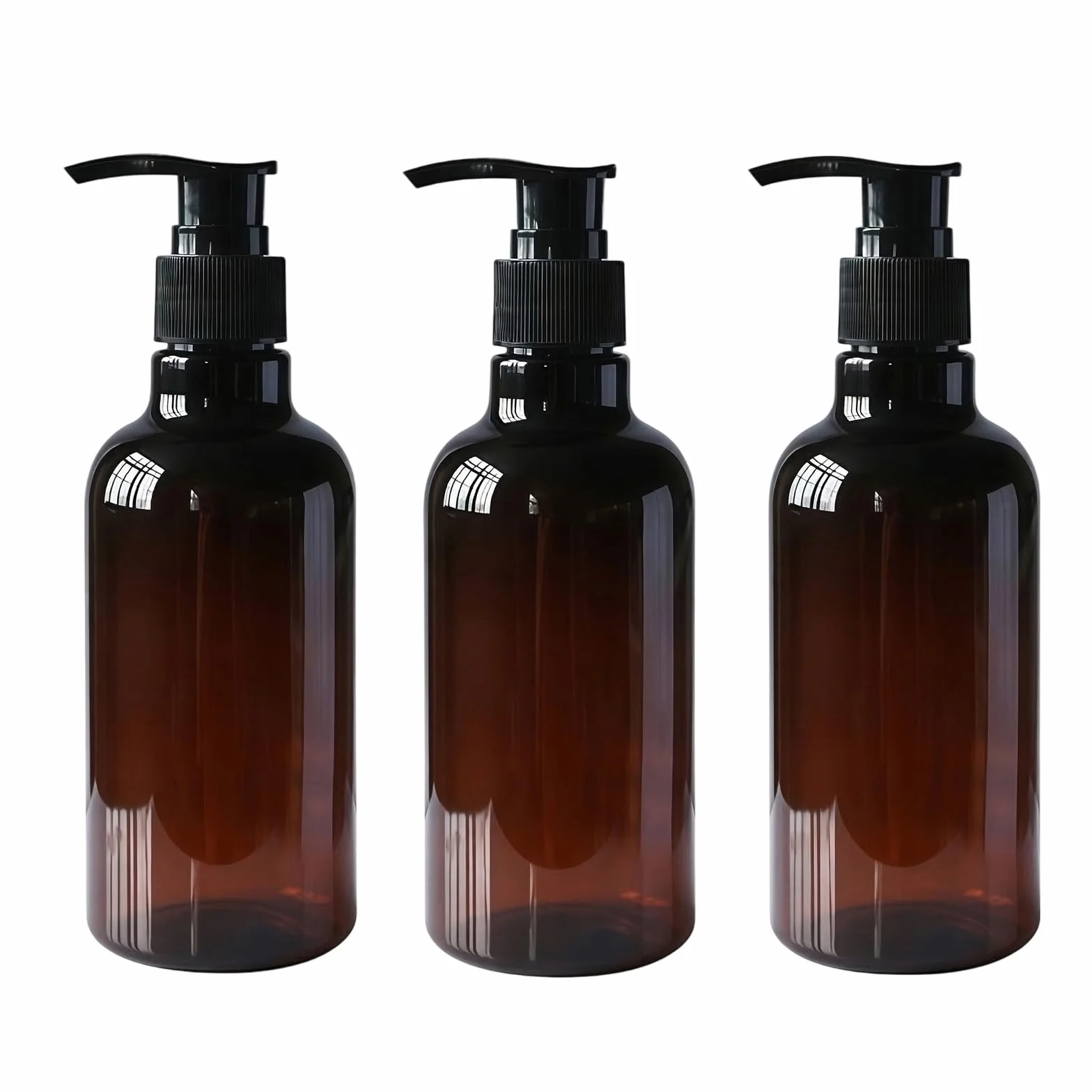 Dispensador de botellas de plástico ámbar vacío de 250 ml, a prueba de fugas, champú, gel de ducha, artículos de tocador, contenedor de líquido con bomba, 3 unidades