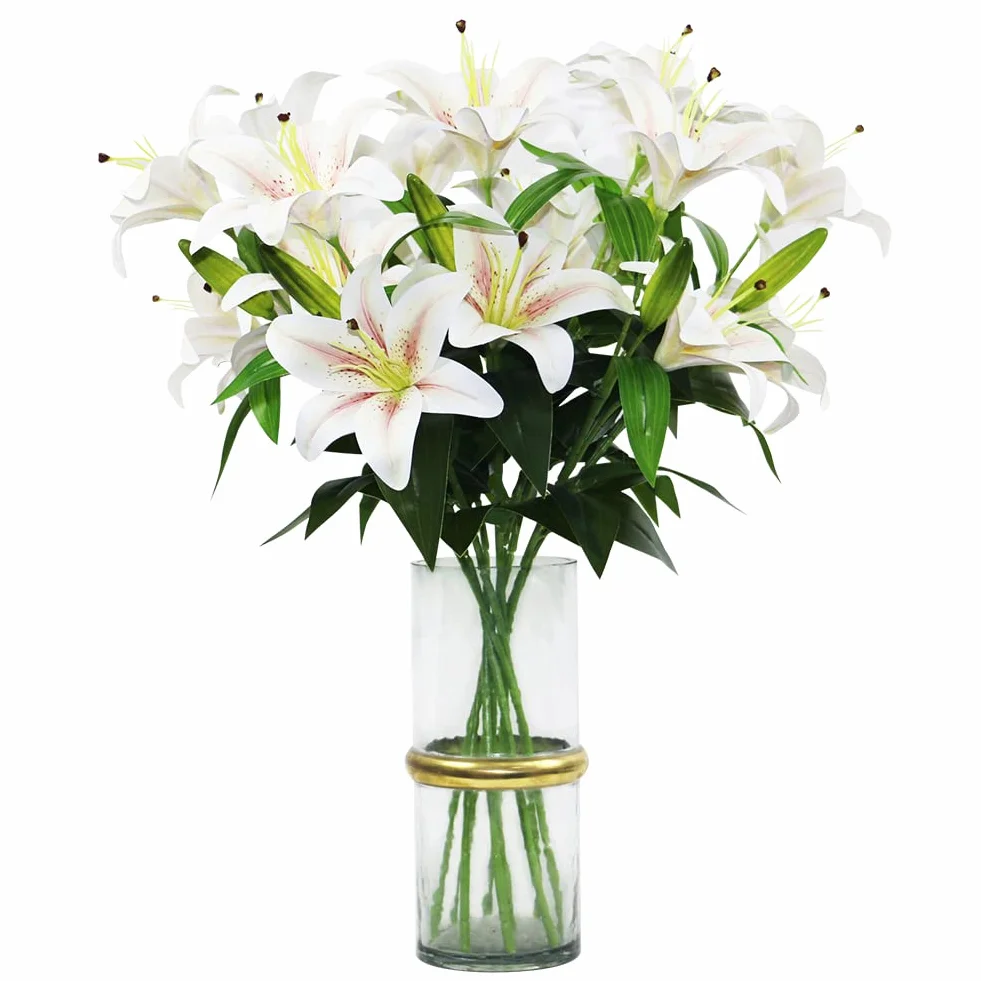 Olrla Lirio Artificial de 60 cm de Largo, 8 Cabezas de Flores florecientes 4 capullos Flores de Lirio de Tigre Falsas para decoración de Boda, hogar, Hotel, Oficina (champán Degradado)