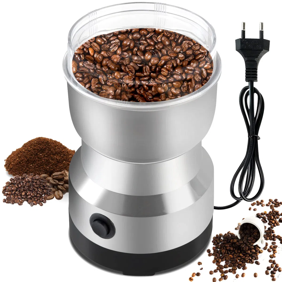 Molinillo de Café Eléctrico,Molinillo de 200W,Molinillo Eléctrico de Café,300ml Molinillos de Especias para Molinillo Semillas,Especias,Secos(Plata)