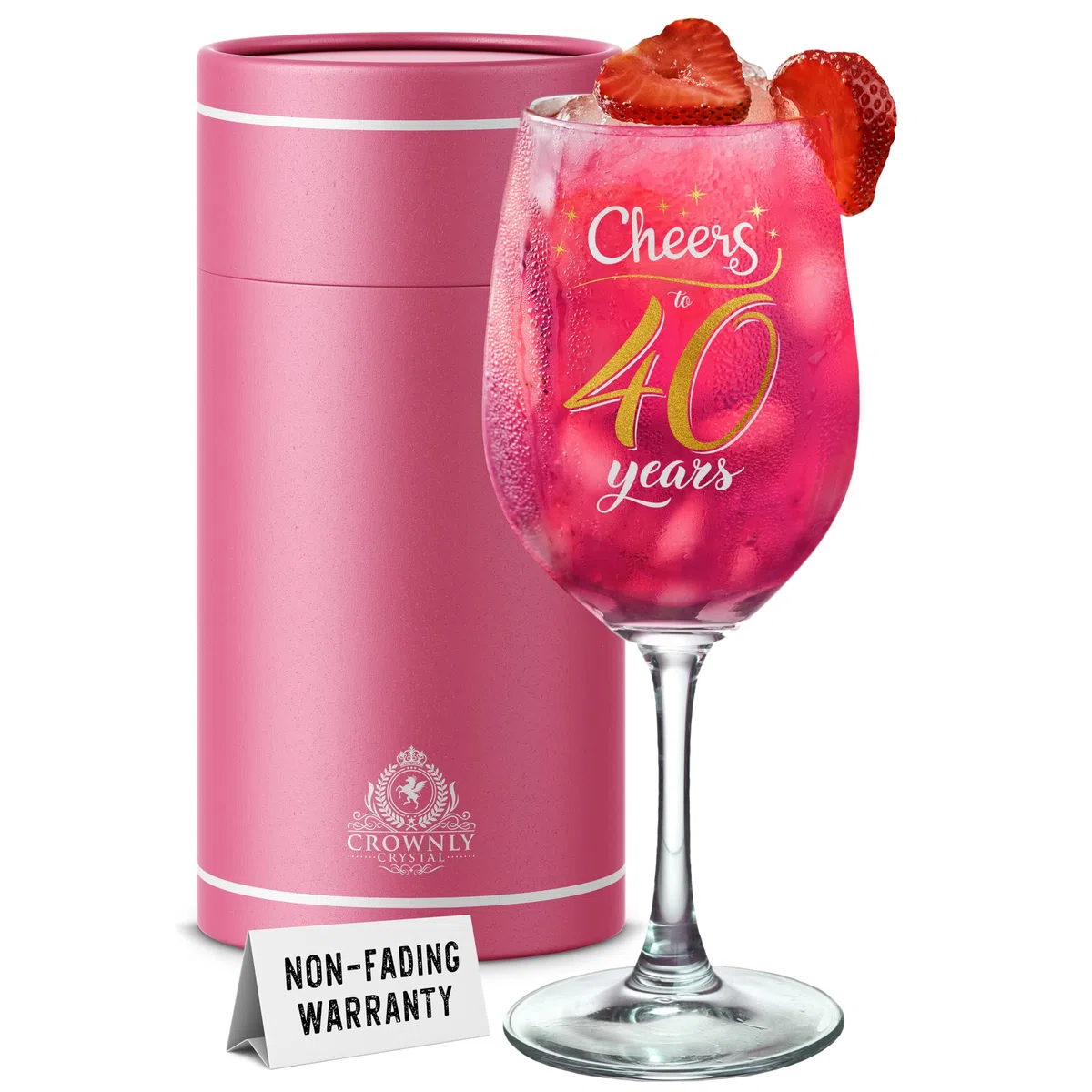 CROWNLY CRYSTAL Copa Vino Cristal Regalo Personalizado Mujer 40 Años Cheers To 40 Years Cumpleaños Mujer Aniversario Brindis Elegante Copa Para Vino Cava Y Cócteles Recuerdo Especial