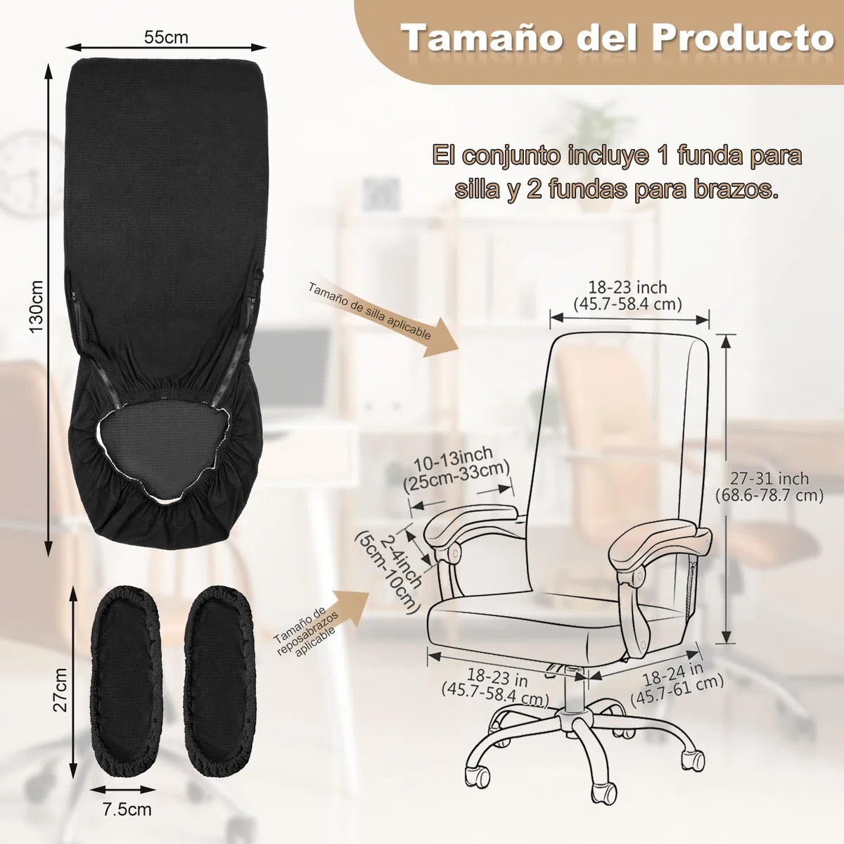 ZOCONE Ajustable Funda Silla Oficina con Fundas para Brazos Elástica Universal Funda Silla Escritorio con Cremallera y Correas Elásticas, para Proteger contra el Polvo y Protección (Negro)