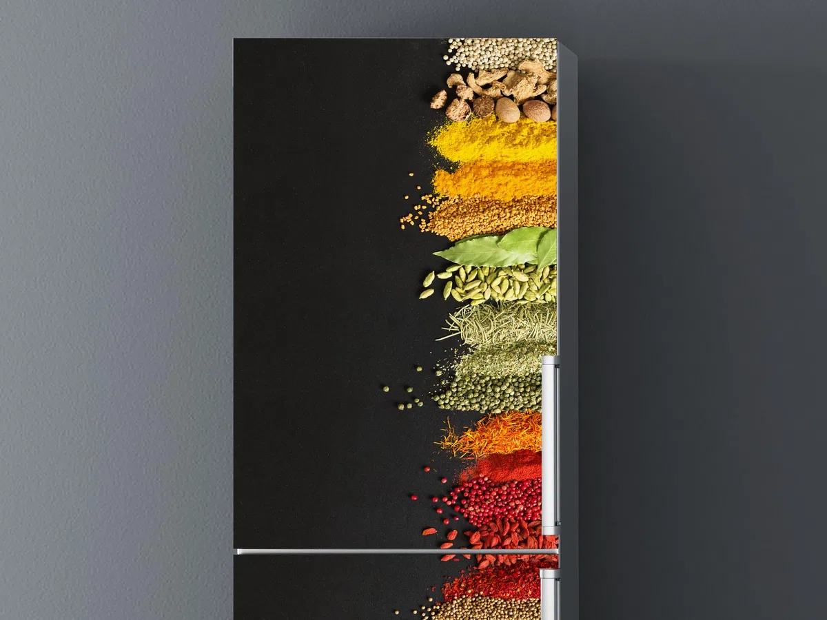 Oedim Vinilo Frigorífico Imitación Óleo Especias 185x60cm | Adhesivo Resistente | Pegatinas de Nevera Económicas y Elegantes | Vinilo Nevera