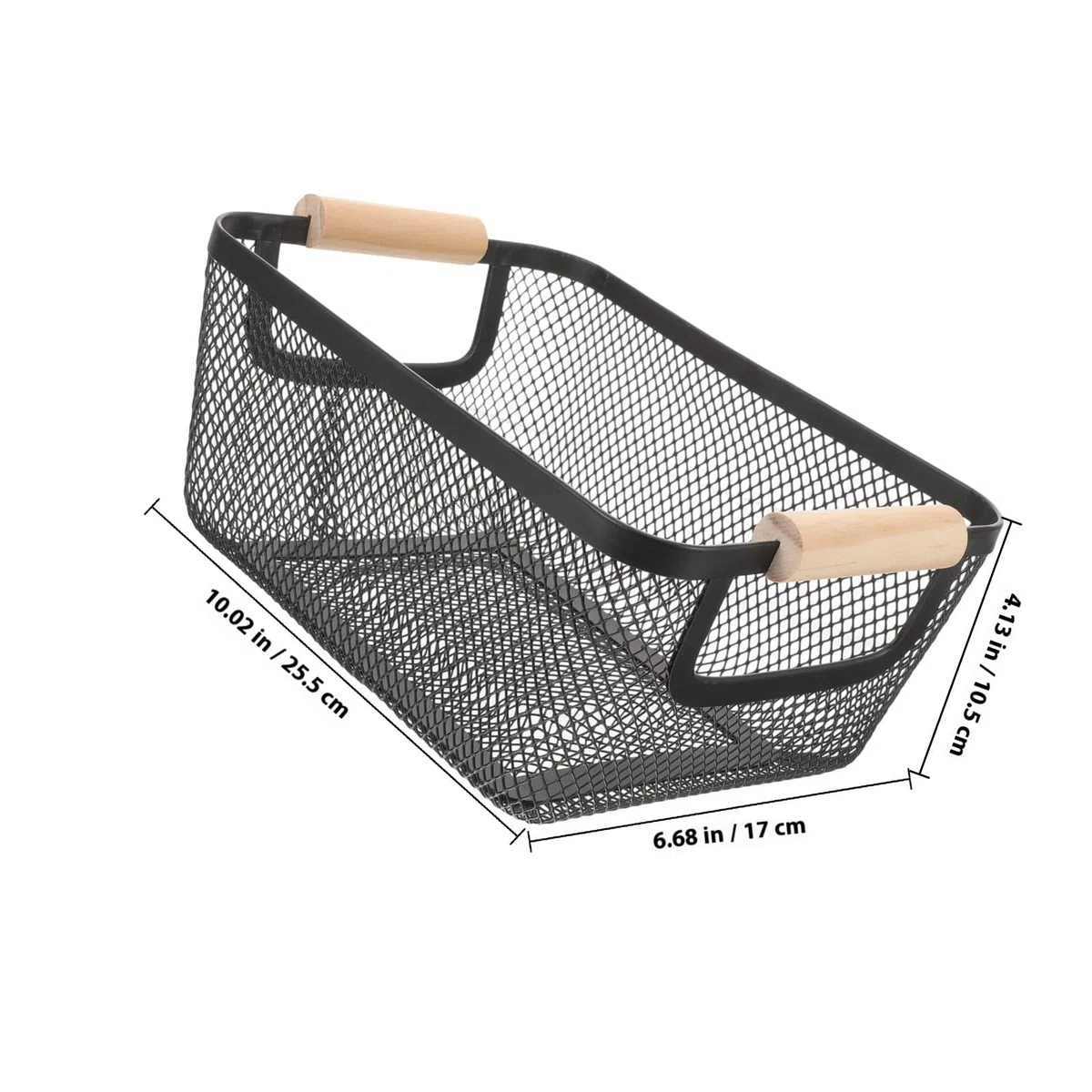 Genérico Cesta Metálica de Alambre Negra Asa de Madera, Organizador Pequeño para Baño y Cocina, Diseño Nórdico, Cesta Funcional de Almacenamiento