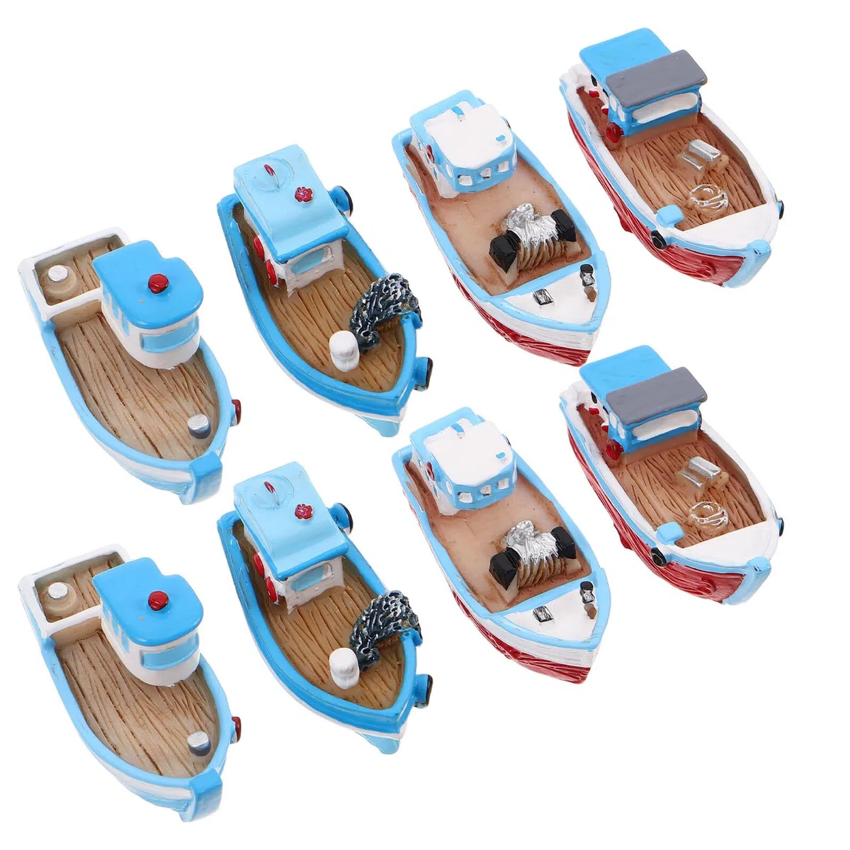 8 Piezas Mini Barcos de Pesca de Resina Mediterráneos Adornos Náuticos Detallados Modelos de para Decoración de Acuarios y Paisajes Marinos Miniatura