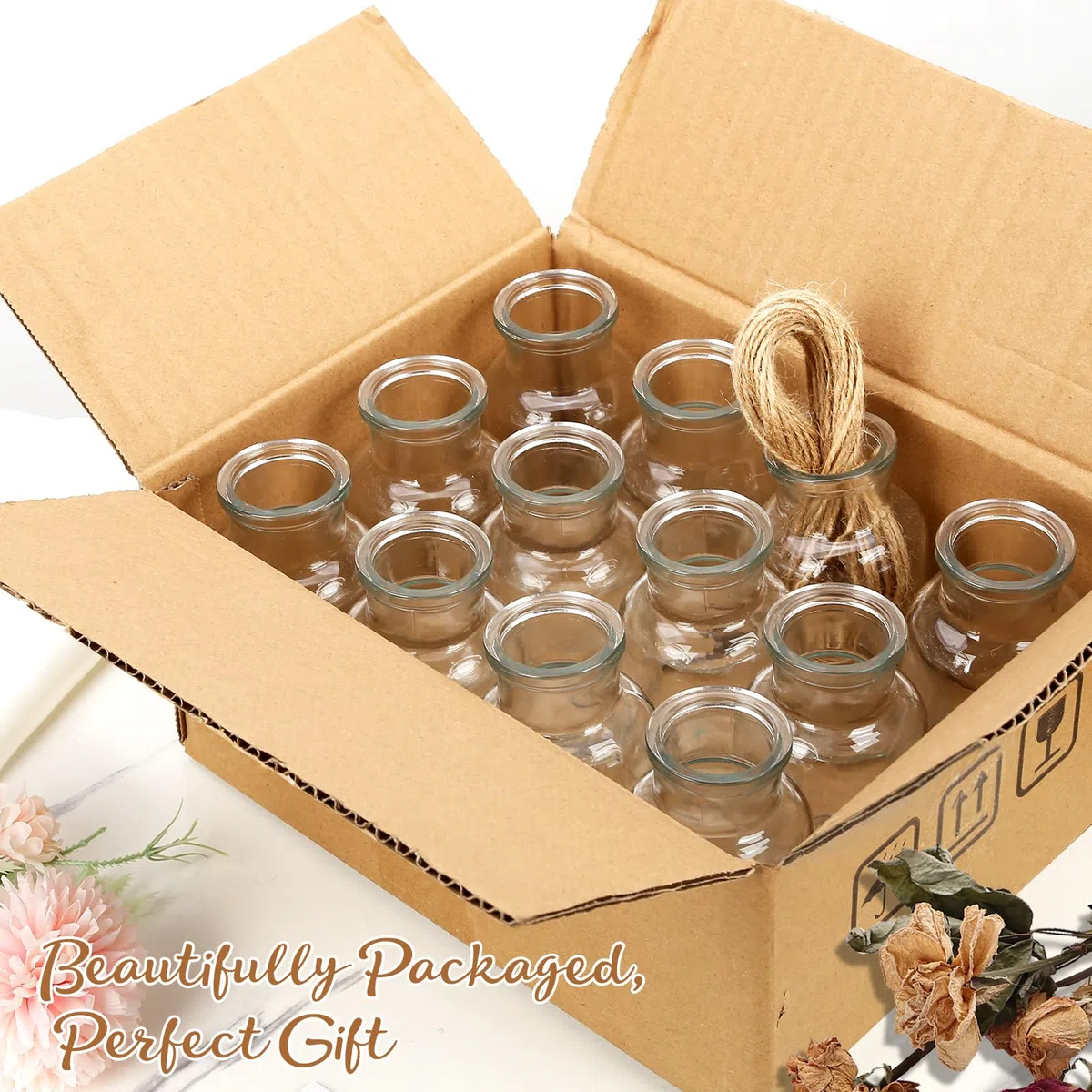 Lannvan 12 Mini Jarrones - Jarrones para Decoración de Mesa de Boda - Floreros Decorativos Modernos - Mini Jarrones de Mesa Decorativos Modernos - Aptos para Lavavajillas -130ML