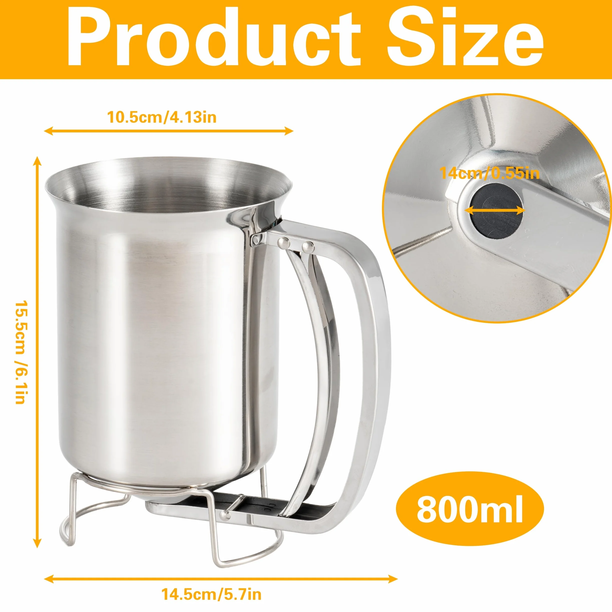 GIBOHOM Dispensador de Masa, 800 ml Acero Inoxidable para Tartas, Dispensador Masa Repostería, Dispensador Masa Crepes para Tortitas Cupcakes