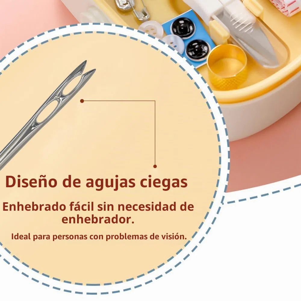 Kit de costura portátil con caja de almacenamiento, estuche de costura esencial con compartimentos y accesorios para uso doméstico y de emergencia, color rosa