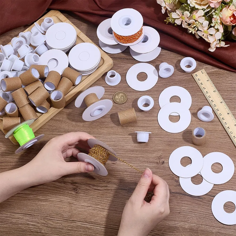 PH PandaHall 30 juegos de carretes de hilo de papel vacíos, carretes de cinta blanca, bobinas de alambre, bobinas de costura de papel, organizador de almacenamiento de cordón vacío extraíble para hilo