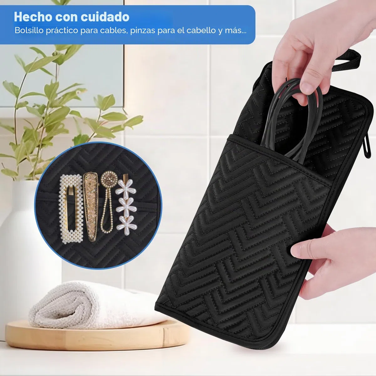 SITHON Soporte y tapete para Rizador de Pelo, Resistente al Calor, Bolsa de Viaje Portátil para Herramientas Calientes, Organizador para Rizadores, Planchas Planas, Alisadores de Cabello
