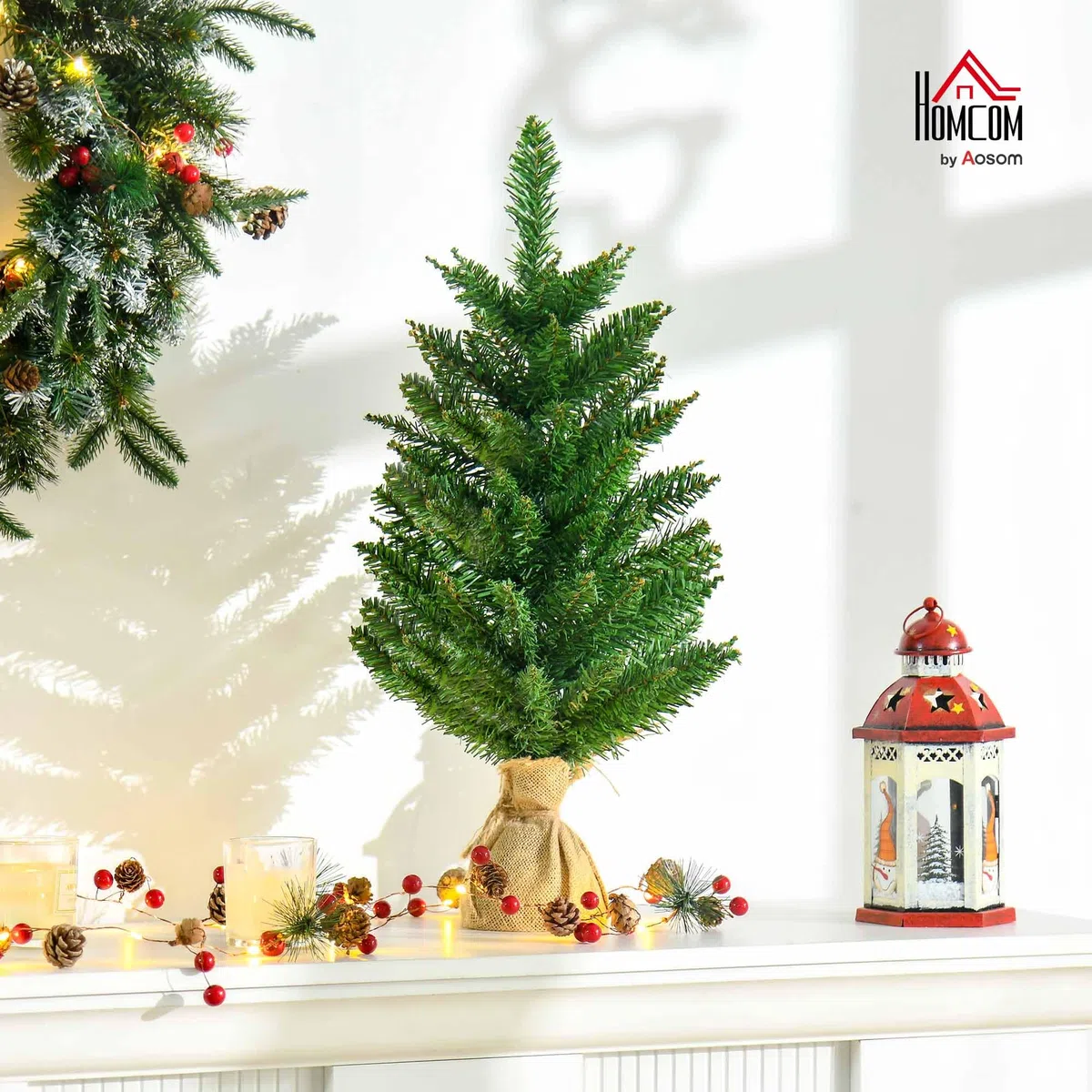 HOMCOM Árbol de Navidad Artificial Pequeño de 60 cm Altura con 70 Ramas Base de Tela Mini Árbol Navideño Realista para Interior Verde