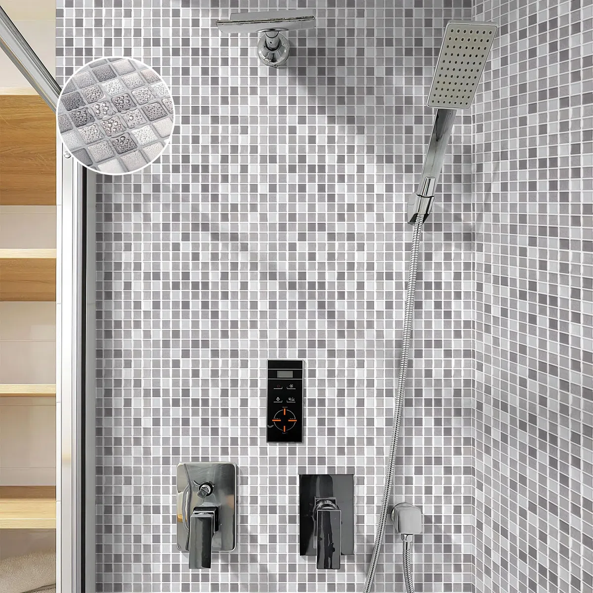 Hode Azulejos Adhesivos Cocina Baño Mosaico Gris, Decoracion Baldosas Adhesivas Pared, Impermeables Vinilos Baño Cocina Azulejos, Vinilo Adhesivo Pared 4 Piezas, 23.6x23.6cm