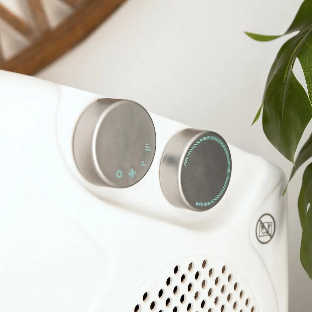 Cecotec Calefactor Eléctrico Bajo Consumo ReadyWarm 2000 Max Dual White. Termoventilador de 2000 W, Oscilación de 65º, 3 Modos, Termostato Regulable, Área de Cobertura 20 m2, Blanco
