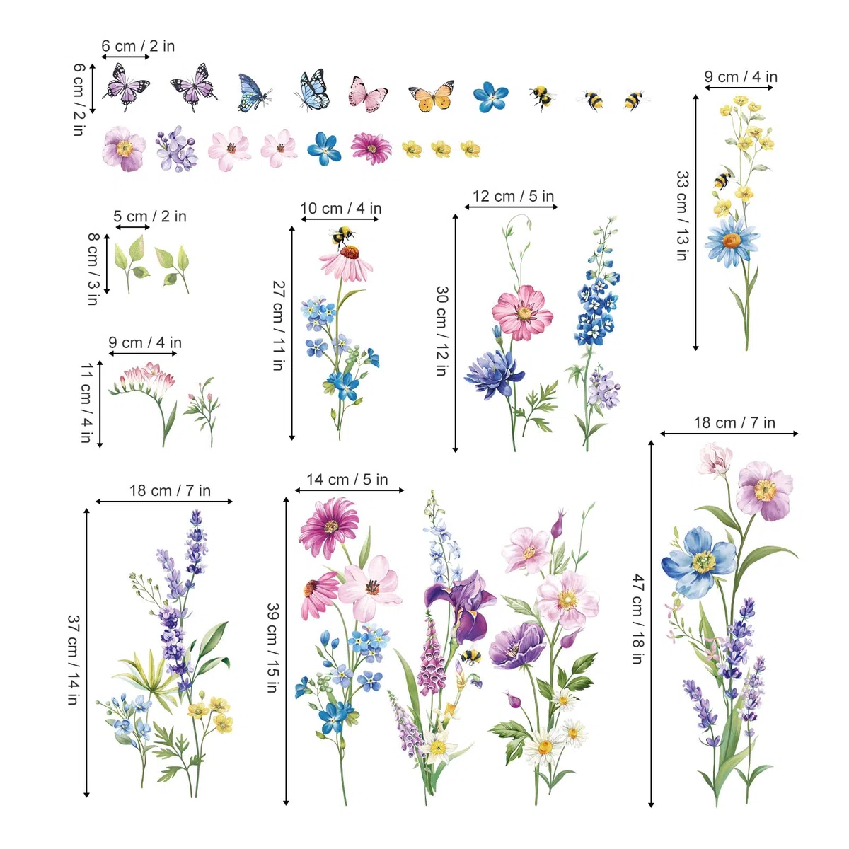 decalmile Pegatinas de Ventana Jardín de Flores Vinilos para Ventanas Flor Morado y Mariposas Anticolisión Vinilo No Adhesivo de Pegatinas Vidrio Ventana