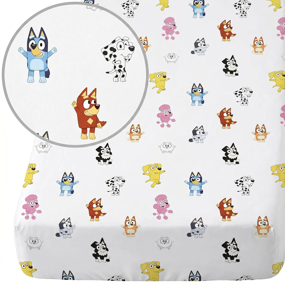 Sábana Bajera Ajustable Bluey Blanca 100% Algodón Suave | Sábana para Cama Individual con Esquinas Elásticas 90x200 + 25 cm | Sábana Infantil Oficial Bluey