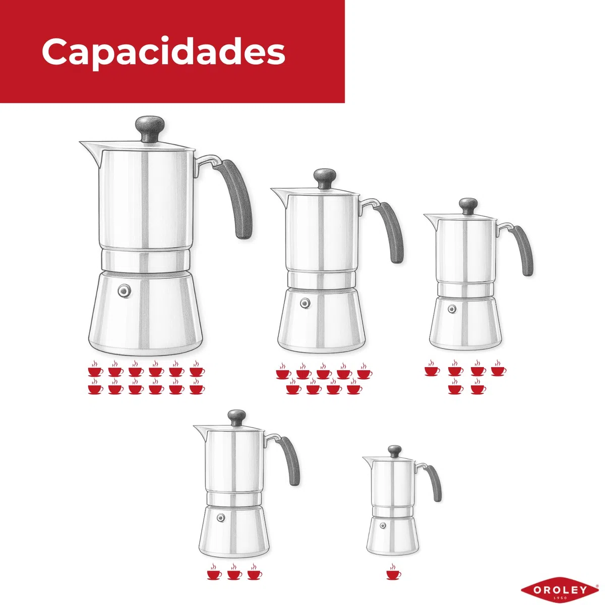 Oroley - Cafetera Italiana Alu | Aluminio | 6 Tazas | Cafetera Vitrocerámica, Fuego y Gas | Estilo Tradicional