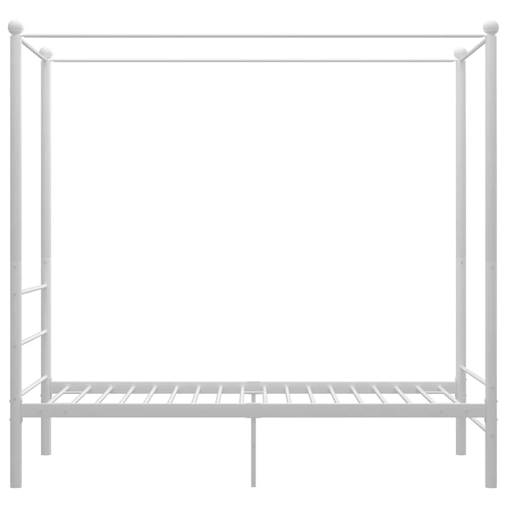 Cama con dosel de metal blanco, 100 x 200 cm, elegante estructura de cama con recubrimiento de polvo para mayor resistencia y durabilidad, 208 x 106 x 201 cm