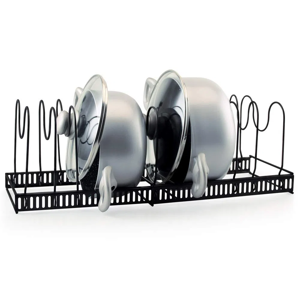SILVANO Organizador de Ollas y Sartenes Extensible - Distancia Regulable - Posición Horizontal o Vertical - Fabricado en Hierro Revestido Inoxidable - Soporte de Utensilios Resistente