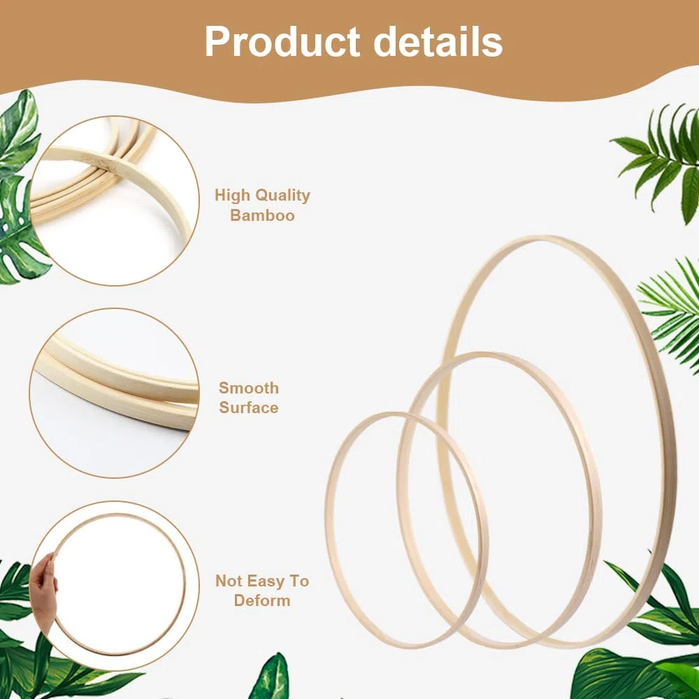6 Anillos de Corona Florales de Bambú, Aro Maramado Decorativo de Madera 15 cm/20 cm/30 cm, Redondo Maramado Aro de Bambú, Anillo Redondo Madera para Decoración de Bodas, Atrapasueños, Manualidades