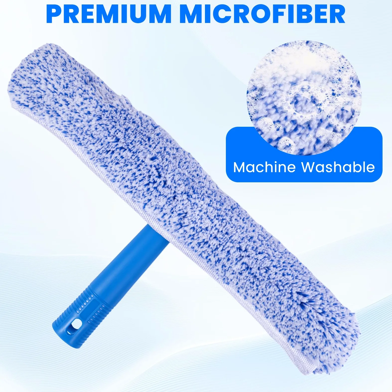 Limpiador de Ventanas con Mango Telescópico, Limpiacristales de Microfibra y Rasqueta de Silicona, Microfibra para Baño, Ducha, Cristal, Espejo, Coche