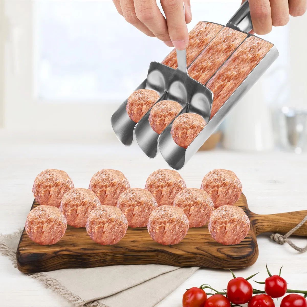 Máquina para Hacer Albóndigas Triple con Pala para Cortar, Fabricante de Albóndigas Herramientas Manuales para Hacer Albóndigas para Sorbete de Masa de Galletas de Cocción Rápida (Tres Tubos)