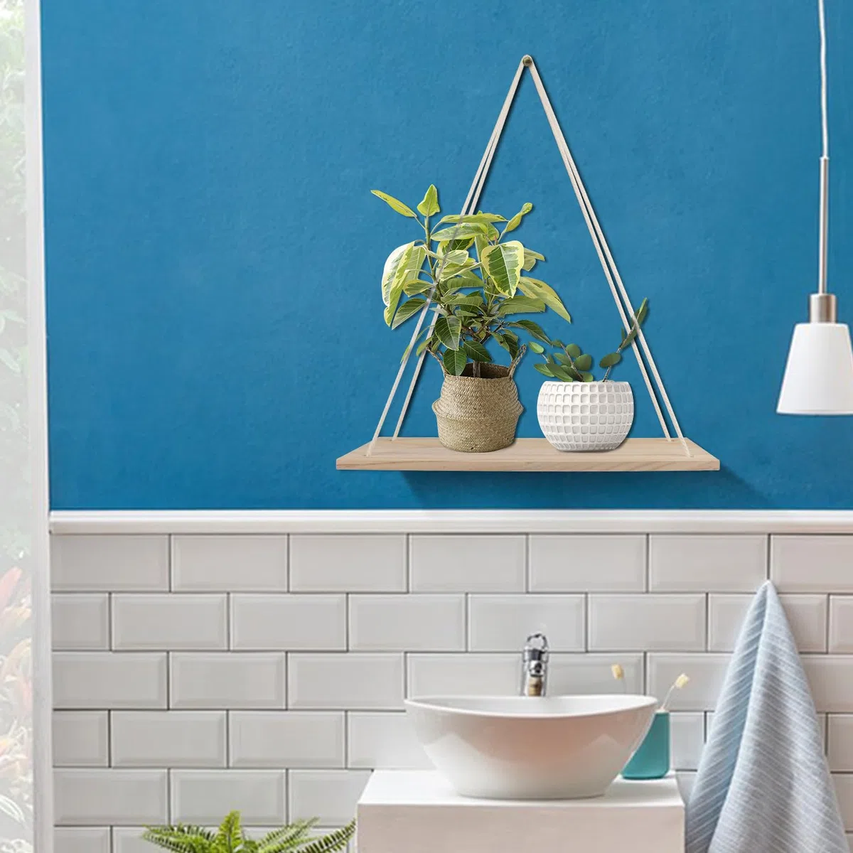 YIYA 2pcs Estante Colgante de Madera Estantes Flotantes de Madera con Cuerda Boho Decor para Salas Decoración Pared de Estar, Dormitorio, Oficina,de Baño Decoración de Plantas Pequeñas