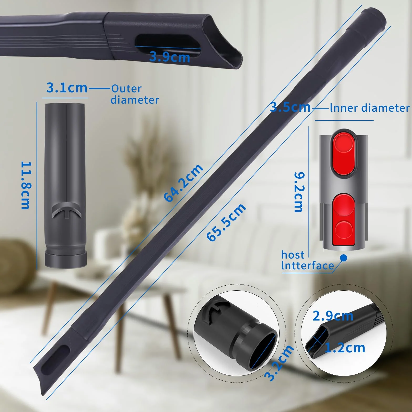 4 piezas Accesorios de aspiración para Dyson V7 V8 V10 V11 V15 - Boquilla para hendiduras + 2 adaptadores + alargador de manguera Adecuado para limpiar hendiduras y esquinas.