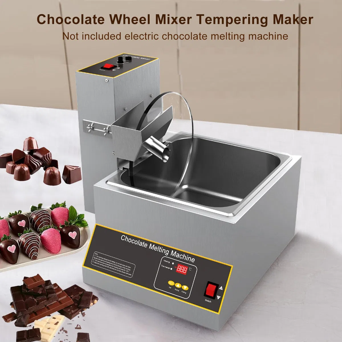 Máquina de templado de rueda de chocolate, Máquina mezcladora de fusión eléctrica comercial, Calentador de alimentos de acero inoxidable, Máquina dosificadora de chocolate caliente ( 220V)