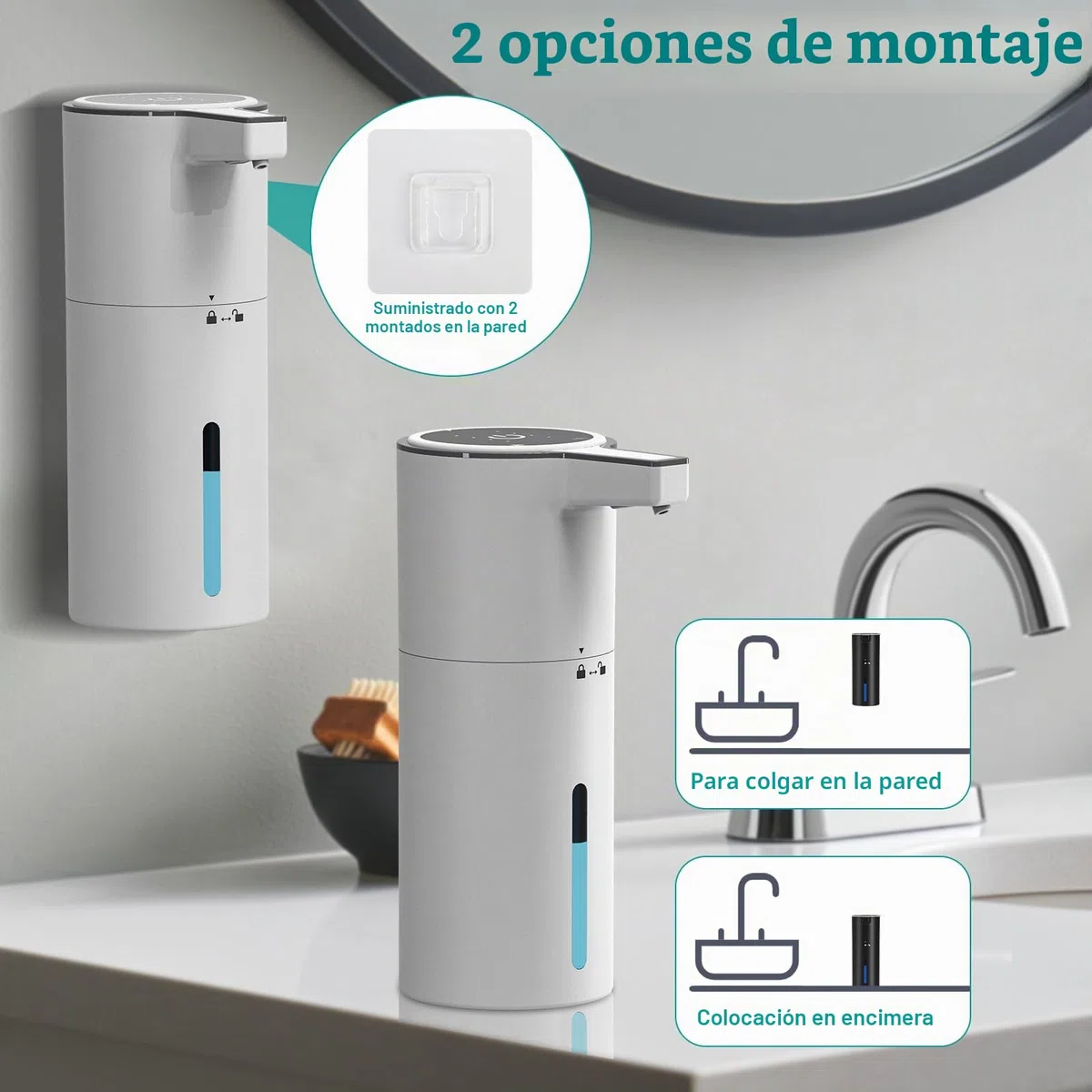 Dispensador de jabón automático sin Contacto, 400 ml, dispensador de jabón de Pared con 4 Niveles Ajustables, Recargable de 1800 mAh, dispensador de líquido Manos Libres para baño y Cocina