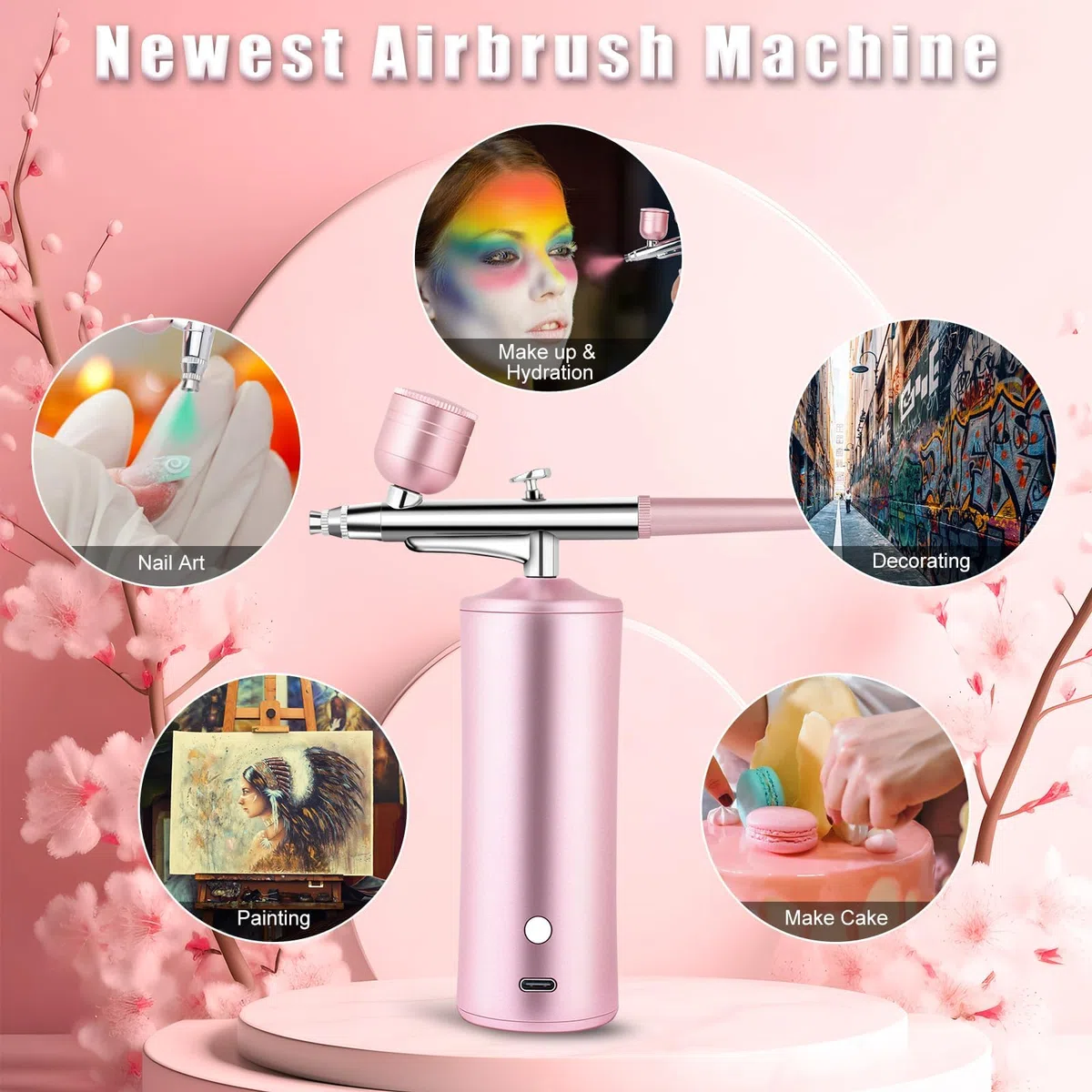 Aerógrafo Kit Completo, Viafexna Compresor Aerógrafo De Alta Presión, Inyector De Oxígeno, para Hidratación de la Piel, Arte de las Uñas, Tatuaje, Pintura, Maquillaje, Torta, Corte de Pelo