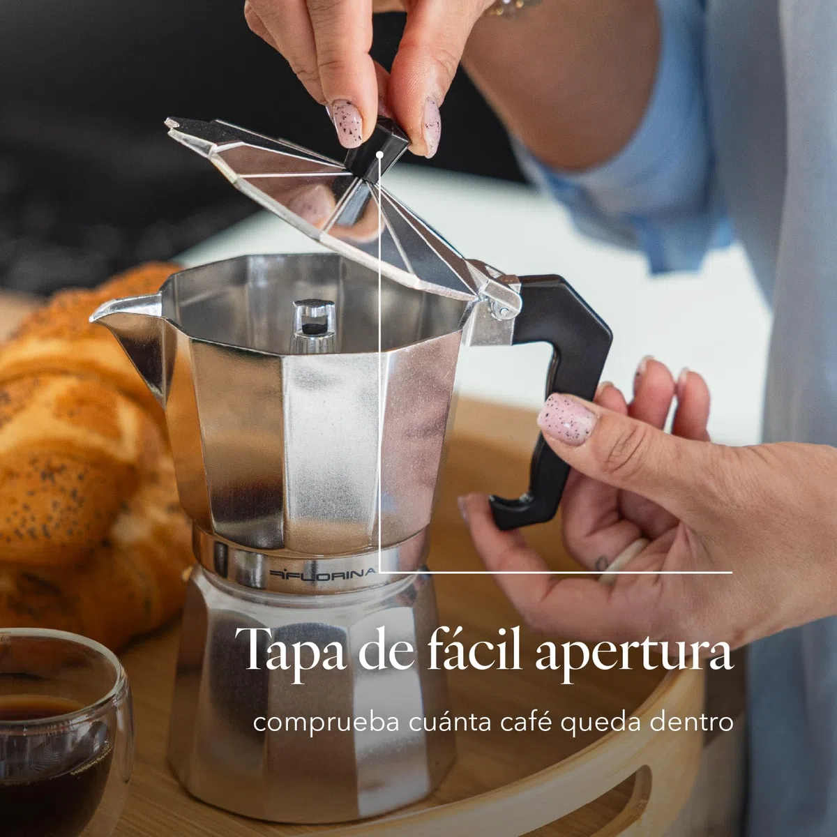 Florina Cafetera Italiana 6 Tazas (150 ml) I Cafetera Italiana Inducción de Aluminio GRANDE I Cafetera Moka para Preparar Café Espresso Italiano I Apta para Cocina de Cerámica, Eléctrica, Gas