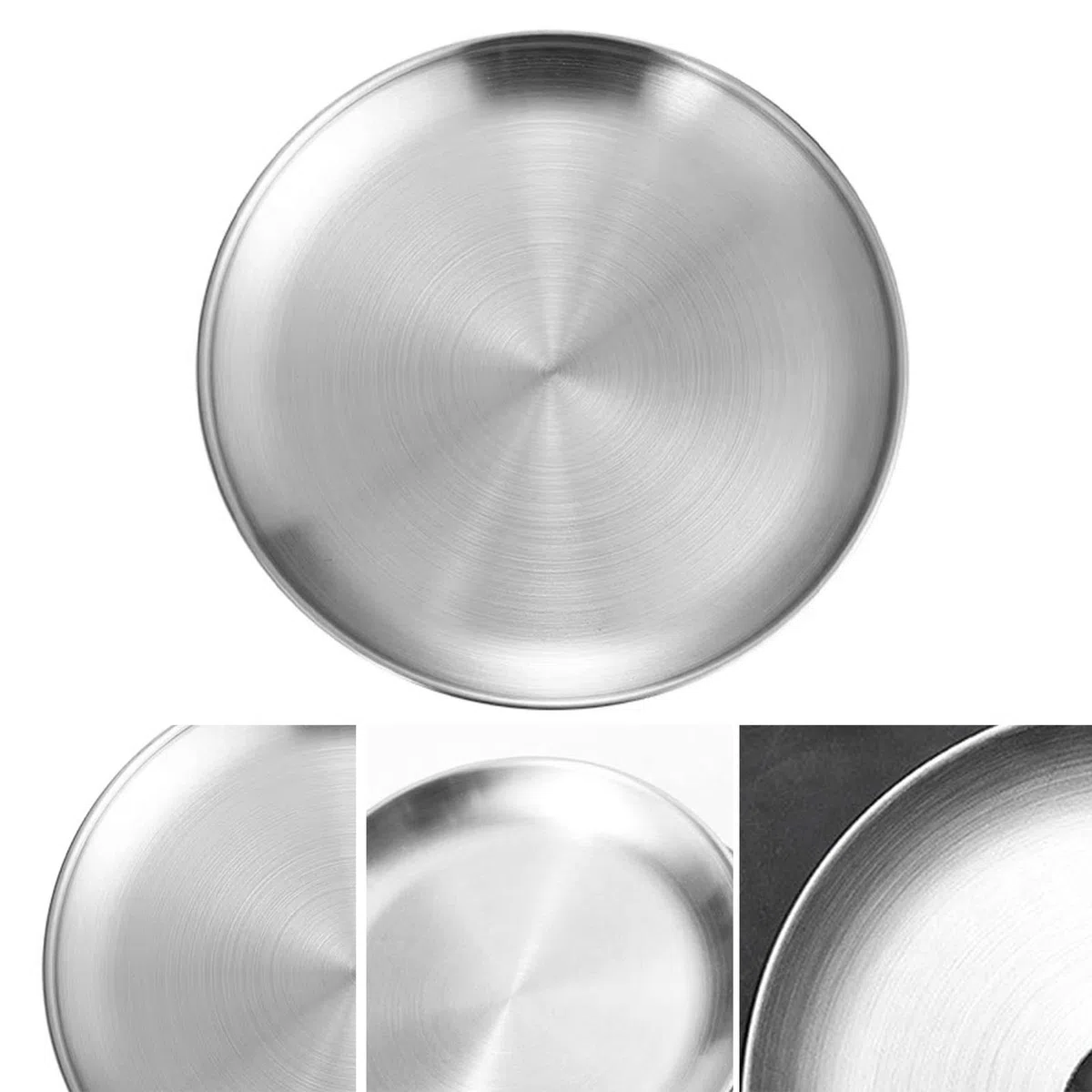 Plato de Acero Inoxidable, Plato Redondo Reutilizable 30cm para Cocina, Camping, Picnic, Plato Metalico para Servir Postres Pizza Comidas, Apto para Lavavajillas, Bandeja Termica