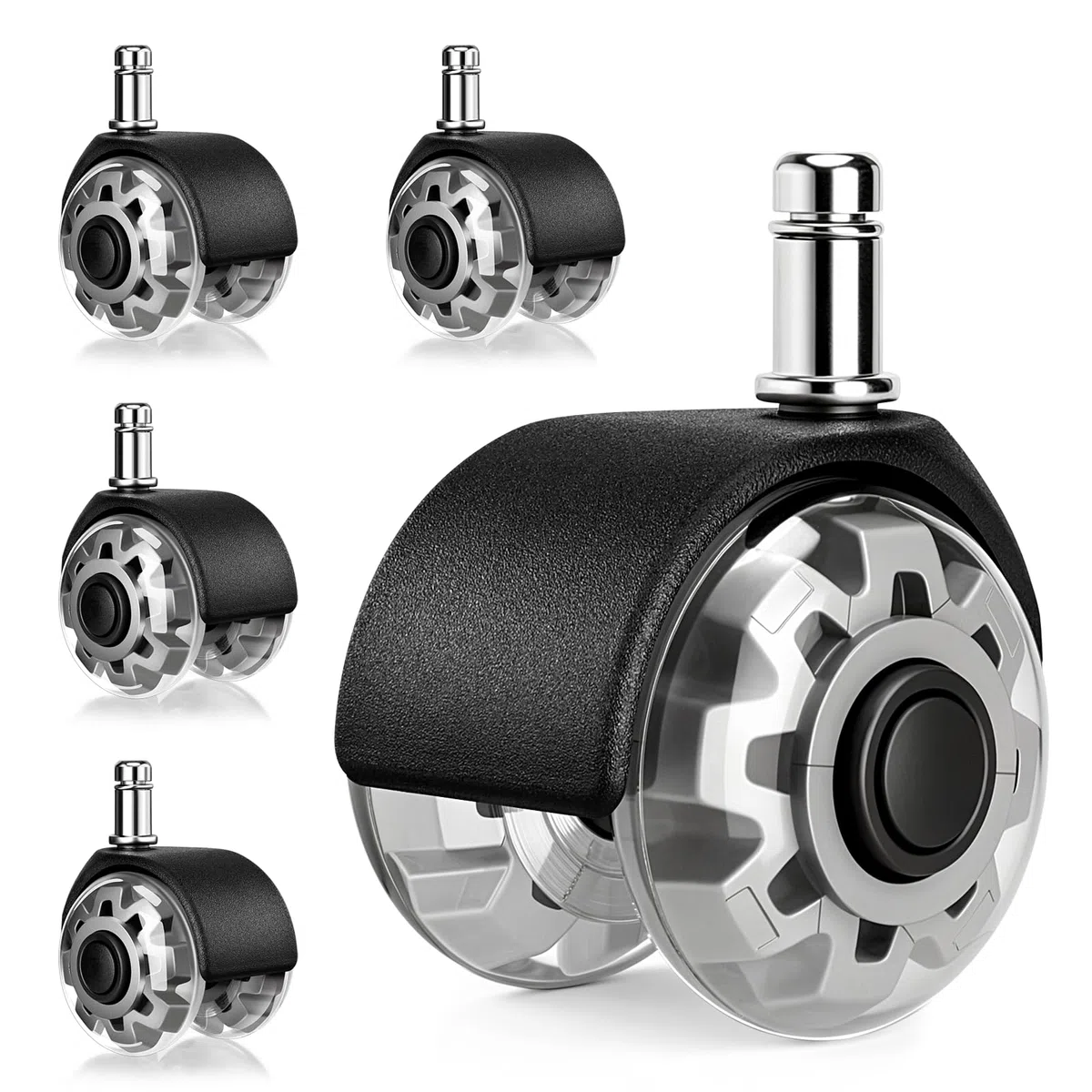 DESPOINA Juego de 5 Ruedas Silla Oficina 11 x 22 mm, Ruedas para Muebles de Goma Gris Suaves y Silencioso 360 Grados Rotación, Apto para Parquet, Alfombras y Azulejos