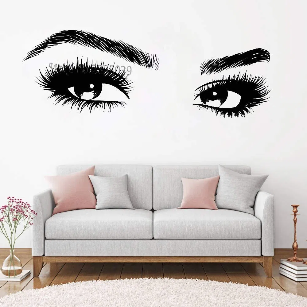 Adhesivo de Pared con pestañas Grandes; Hermosa Pegatina de Ojos de niña; decoración del hogar de Vinilo removible; Adecuado para Sala de Estar, Dormitorio y Otras Decoraciones 156 cm x 56 cm