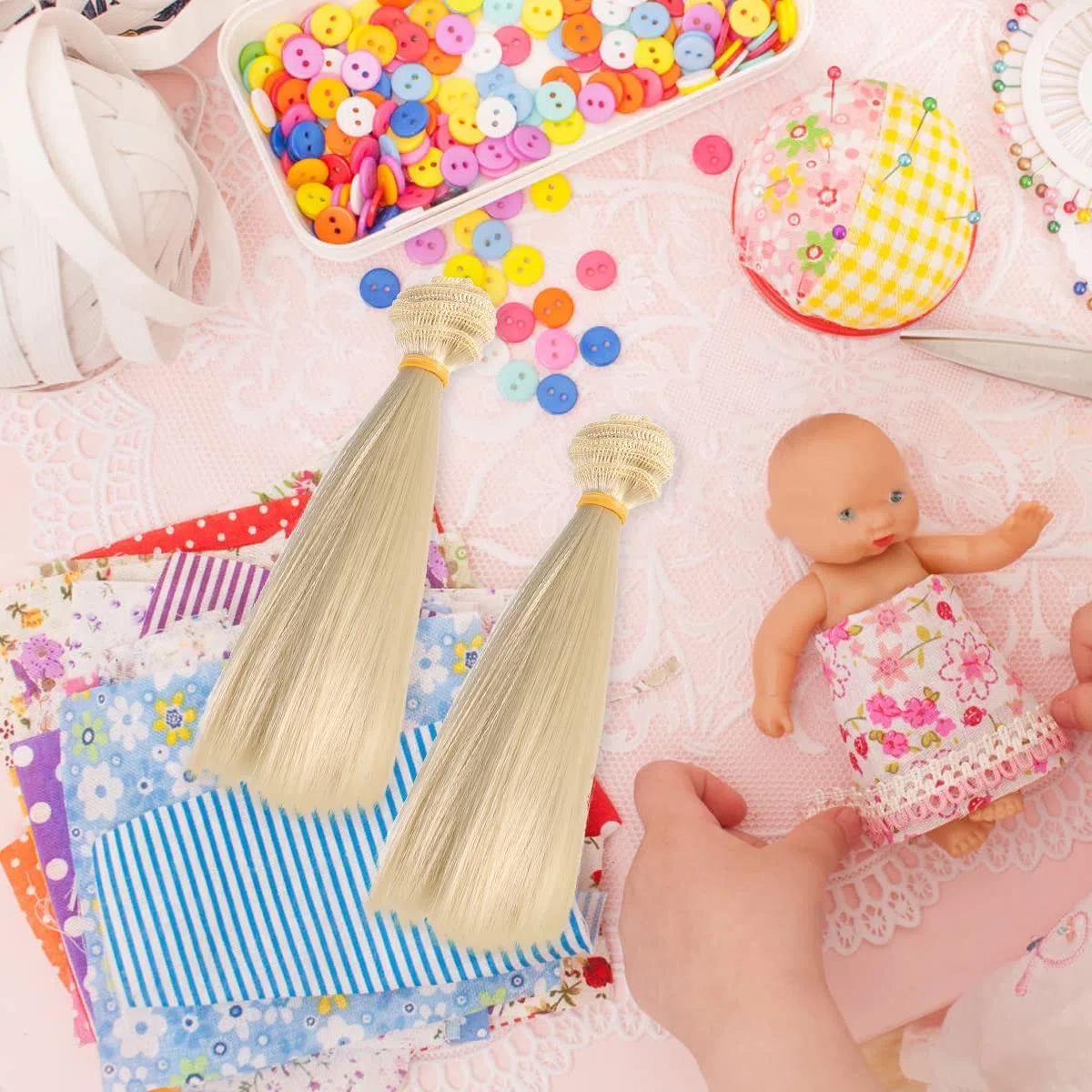 Artibetter 5 Piezas De Peluca Sintética Para Muñecas Pelo Liso De 15 Cm Extensiones Para Manualidades Y Bjd//La/Doll Craft