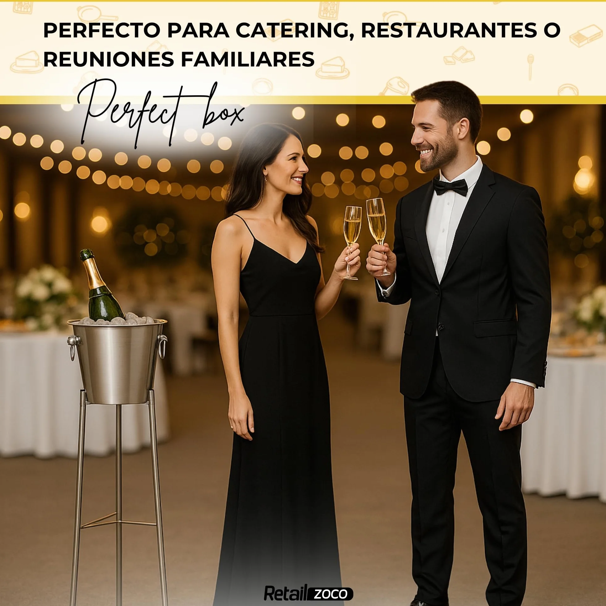 CHEFZOCO Champanera con asass, Cubitera Acero Inoxidable, Cubo de Champán, Enfriador de Botellas, Diámetro 22 cm, Altura 21 cm, Acero Inoxidable, Apto para Enfriar refrescos, champán, Vino, Cerveza