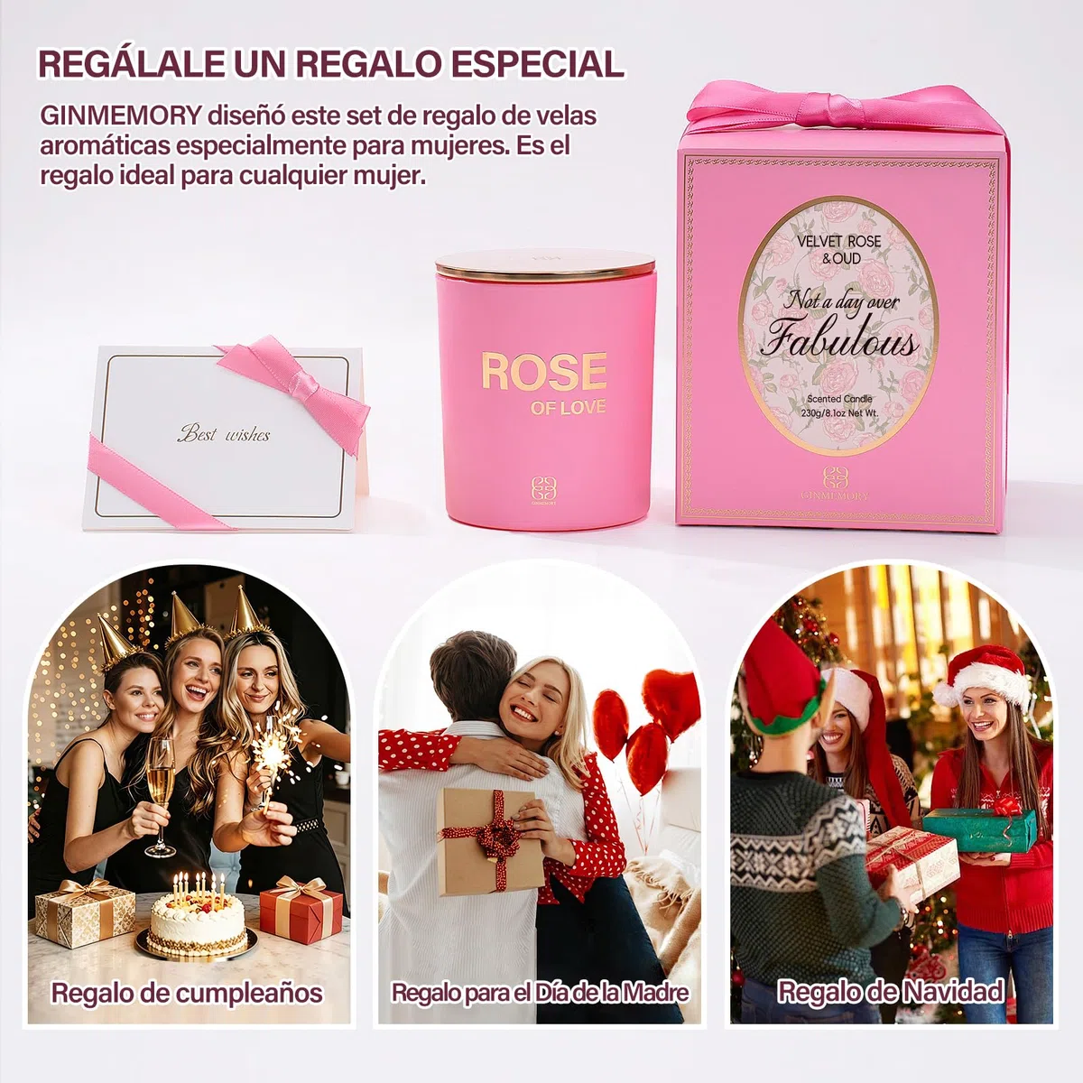 Regalo Mujer, Regalos Originales para Mujer Velas Aromáticas | Regalo Cumpleaños Mujer 230g, 50h Duración, Regalos Originales en Navidad a tu pareja, amigos, profesores, con Tarjeta, Caja