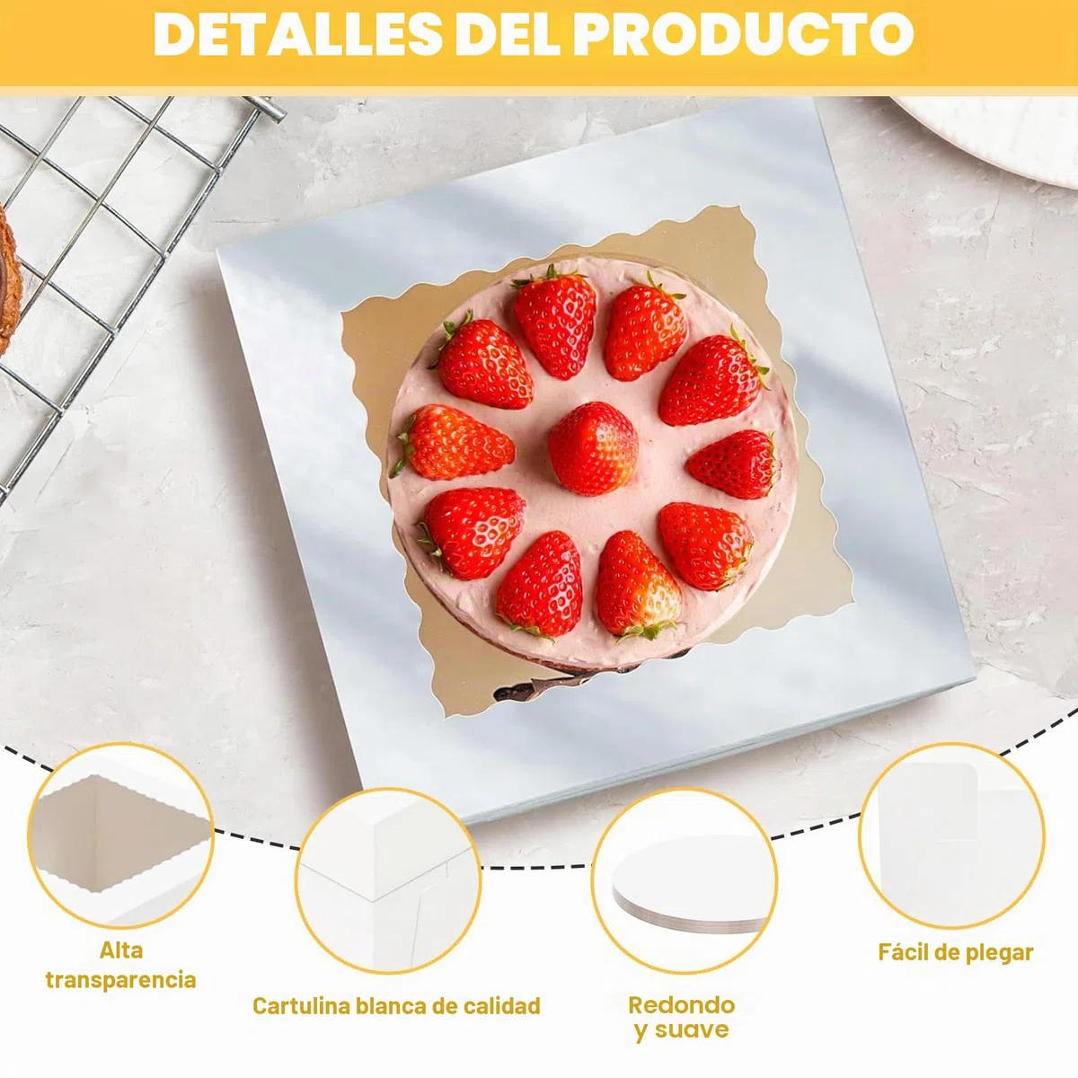 10 Pack Cajas para Tartas, 25,4 x 25,4 x 20,3cm Caja de Cartón Blanca Con Ventana y 10 Bandejas Redondas